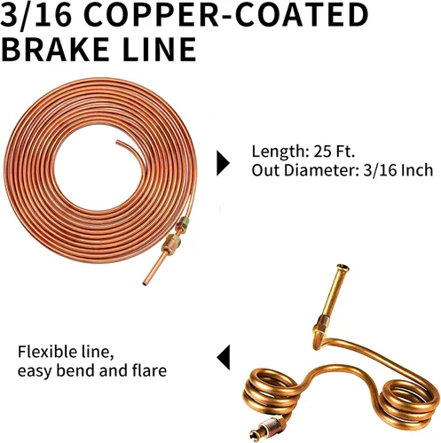 Vista 2 de Kit de ensanchamiento de línea de freno MuHize - Actualizado de 3/16 Pulgadas 25 Pies de tubo de freno de cobre resistente a la corrosión para Jeep