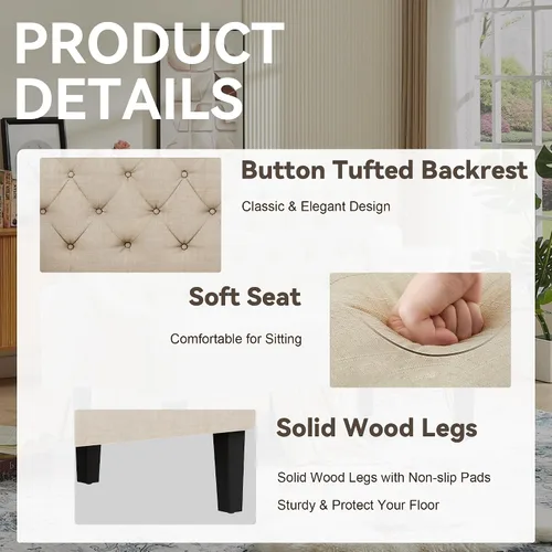 Vista 4 de Banco Settee con Respaldo Mini Sofá para Comedor Sala de Estar Entrada Moderno Banquette Tapizado con Botones Capitoné Loveseat Sofá con Patas