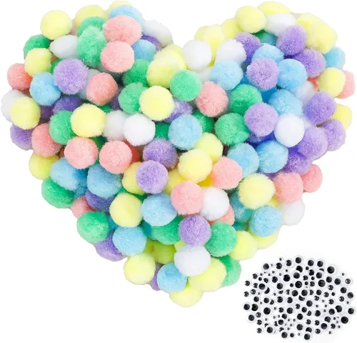 Vista 11 de Caydo 300 pompones negros con 100 ojos ondulados, bolas de pompones de 1 pulgada para niños, proyectos de arte y manualidades, actividades