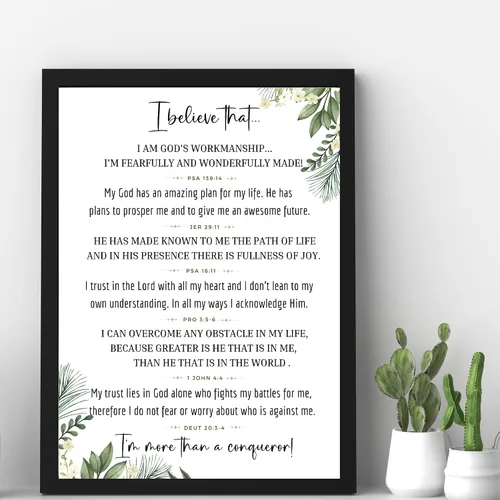 Vista 2 de Christian Confessions based on Bible verses - Spiritual Affirmations - Declarations Printed Poster - Wall Art Print - Christian gift - Minimalistic