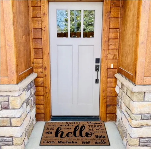 Vista 6 de Emilyhome Hello Funny Felpudo lavable a máquina de perfil bajo de 0.24 pulgadas, para interiores y exteriores, antideslizante y seguro para suelos