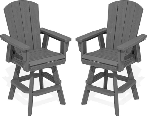 Vista 14 de SERWALL Silla de bar Adirondack giratoria de HDPE, taburetes de bar giratorios para exteriores, silla Adirondack de balcón para bistro, piscina
