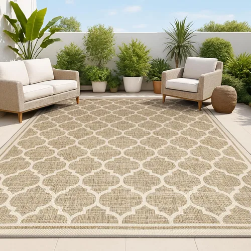 Vista 29 de JONATHAN Y Tapete marroquí con diseño enrejado para interiores y exteriores, 2 x 8 pies, marrón/beige, tejido texturizado de trébol para patio