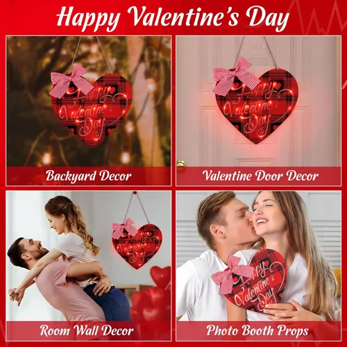 Vista 2 de Letrero de San Valentín para el hogar, decoración iluminada para colgar en la pared de la puerta delantera de San Valentín