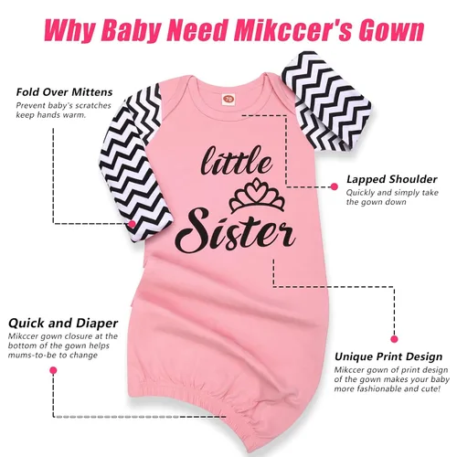 Vista 4 de Vestido de bebé recién nacido de 0 a 6 meses, vestido de dormir súper suave para recién nacido, camisón de manga larga para bebé, traje esencial
