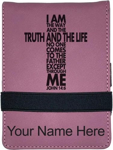Vista 12 de LaserGram Mini padfolio con bloc de notas y bolígrafo, versículo bíblico John 14-6, grabado personalizado incluido (negro con oro)