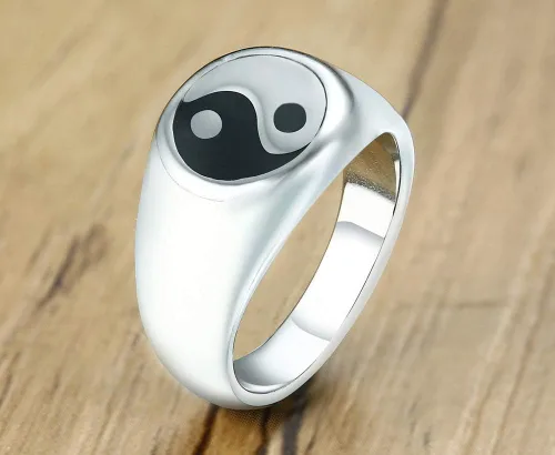 Vista 3 de Anillo de equilibrio para hombre Tai Chi Yin Yang de acero inoxidable Taoísmo Zen Spirit Talismán, Acero inoxidable, aleación, latón