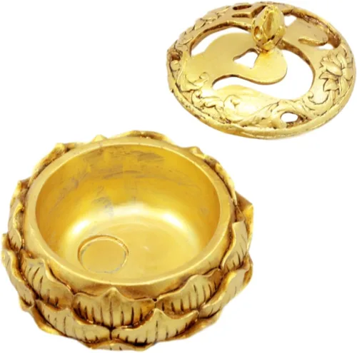 Vista 3 de Ebros Gift Auspicious Golden Buddha Ohm tallado Padma Lotus redondo Joyero Figurita 3.25 "Diámetro Oriental, caja de baratija accesorio