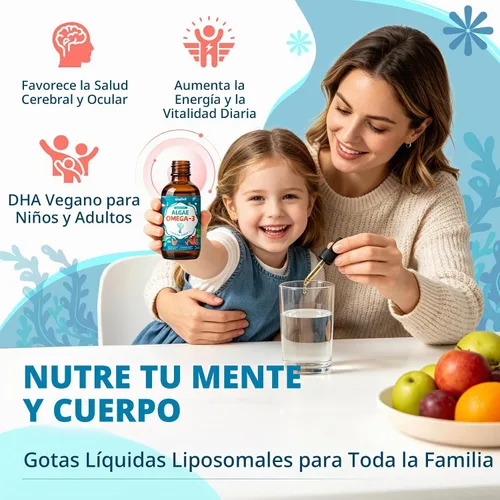 Vista 4 de Algas liposomales Omega 3, vegano EPA DHA para niños y mujeres, 2 onzas