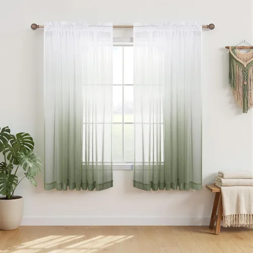 Vista 12 de KOUFALL Cortinas de ventana de baño para ducha, juego de 2 paneles de cortinas cortas transparentes en blanco y negro para cocina, dormitorio