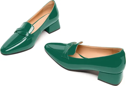 Vista 5 de Mocasines de tacón bajo y grueso para mujer, de charol y puntera cuadrada, 1.5 pulgadas