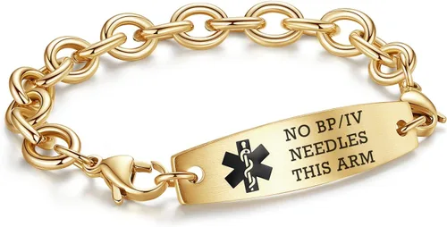 Vista 37 de LinnaLove Pulseras de identificación médica intercambiables Cadena de cable de acero inoxidable pulseras de alerta médica personalizables
