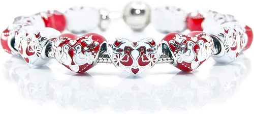 Vista 4 de Tortolitos en fuego, corazón de esmalte rojo y blanco de plata esterlina encanto grano S925, amor aniversario corazón esmalte encanto, arte popular