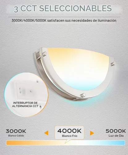 Vista 3 de CLOUDY BAY Aplique de pared LED regulable CRI90+15W 3000K/4000K/5000K de 12 pulgadas, temperatura de color ajustable, regulable, con certificación