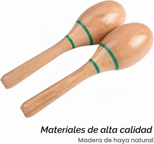 Vista 2 de 2 piezas de maracas de madera para niños y adultos, instrumento musical de maracas de madera Verde