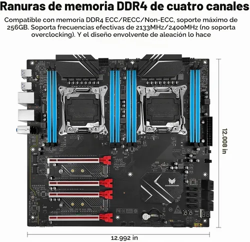 Vista 3 de X99 Placa base de doble CPU LGA 2011-3 Placa base de servidor para Intel i7 5ª/6ª generación Xeon E5 V3/V4 Series