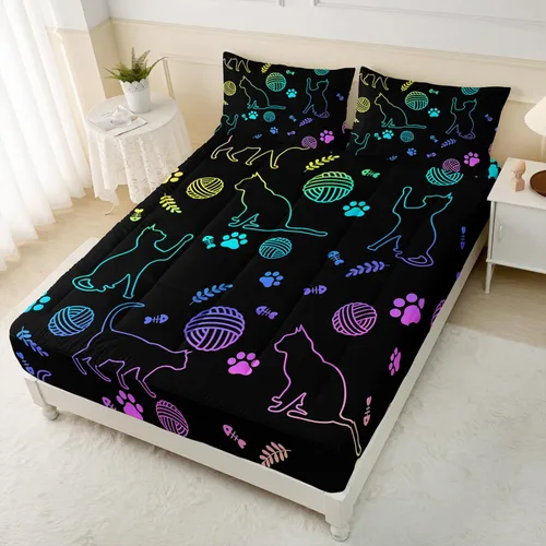 Vista 9 de Axolotl Protector de colchón de dibujos animados con 2 fundas de almohada, bonita funda de colchón color negro degradado, protector de colchón