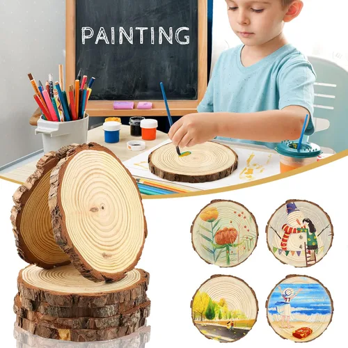 Vista 5 de FSWCCK Paquete de 6 rodajas de madera redondas naturales sin terminar, círculo de madera de 7-8 pulgadas, losas de madera grandes para centros