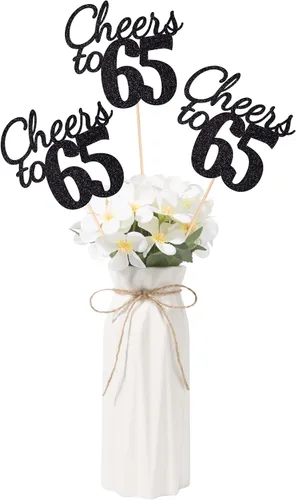 Vista 49 de Gexolenu Cheers to 21, paquete de 10 centros de mesa con purpurina dorada de doble cara para cumpleaños número 21 para mesas, palitos decorativos