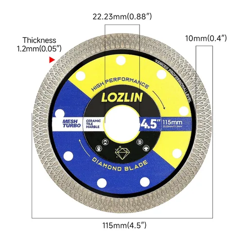 Vista 2 de LOZLIN Paquete de 3 hojas de sierra multiusos de diamante de 4.5 pulgadas, discos de amoladora angular de alta resistencia para cortar