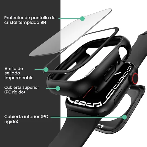 Vista 3 de Goton - Funda impermeable 3 en 1 para protector de pantalla de Apple Watch Negro