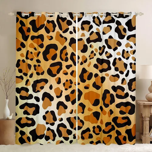 Vista 24 de Feelyou Purple Leopard Print Blackout Curtains Black Wild Safari Darkening Drapes for Bedroom Living Room Decor Cheetah Fur Wildlife Thermal