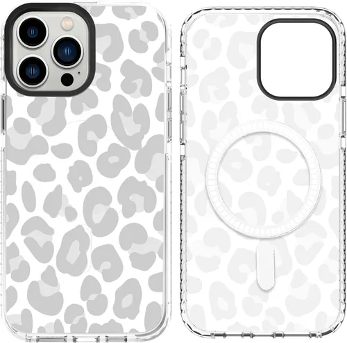 Vista 21 de SAKUULO Funda magnética para iPhone 11 Pro Max [Compatible con MagSafe] Patrón de Estampado de Leopardo Gris Claro Funda de Carga Inalámbrica