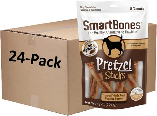 Vista 11 de SmartBones Palitos de pretzel bañados con queso real, 8 unidades, masticables sin cuero crudo para perros, (paquete de 6), conteo: 48