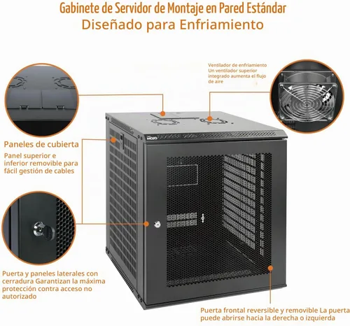 Vista 3 de Tecmojo Gabinete de red para montaje en pared de 12U para equipos de TI de 19 pulgadas, con puerta de malla con cerradura y paneles laterales