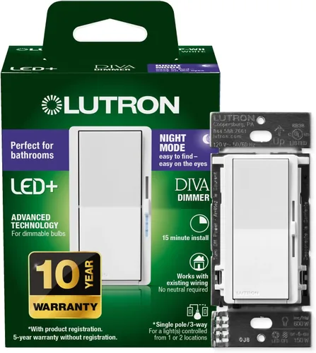 Vista 16 de Lutron Diva LED+ Interruptor de atenuación, atenuador de paleta, un solo polo/3 vías Almendra