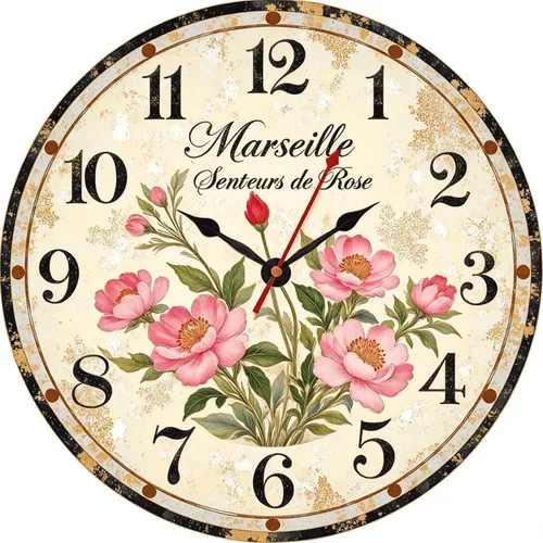 Vista 17 de Farmhouse Silent Wooden Wall Clock Non-Ticking Battery Operated 10" Retro Rustic Arabic Numerals Colorful Decorative Small Wall Clocks for Living