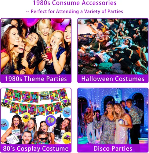 Vista 5 de Disfraz mejorado de los años 80 para mujer, conjunto de accesorios de disfraz de fiesta de los años 80 con camiseta, falda tutú, cintura, etc