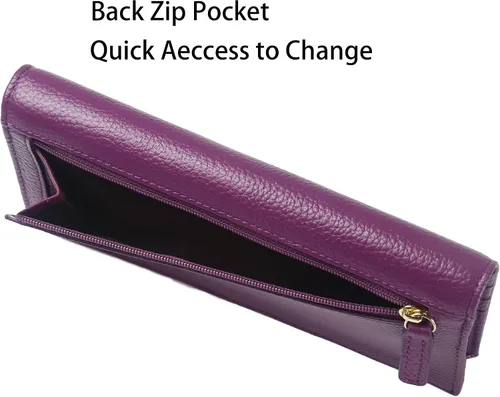 Vista 6 de Lavemi Cartera de cuero ultradelgada para mujer con bloqueo RFID, soporte para tarjetas de crédito plegable, billetera larga de dama