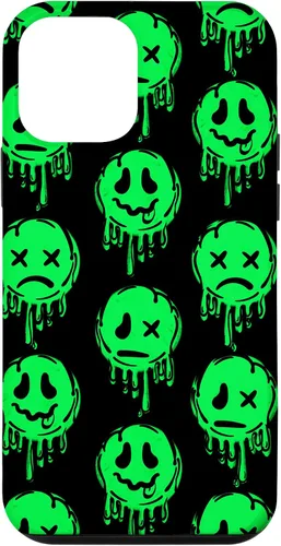 Vista 16 de Melting Happy Face Smile Trippy Sad Face Graffiti Green Case for iPhone 17