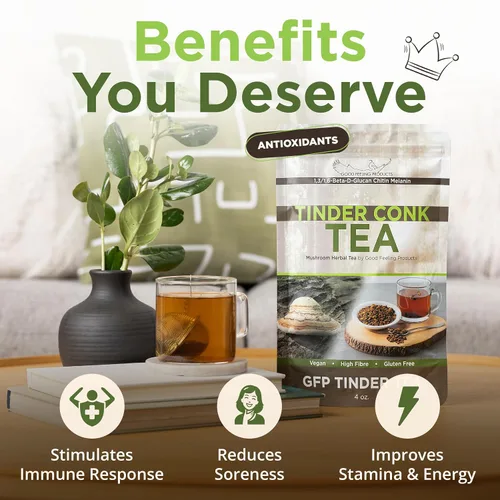 Vista 2 de Tinder Conk Tea - Té de yesca - Té de hojas sueltas - Té de hierbas - Té de hongos - Bebida digestiva - Té de comodidad para el vientre - Té