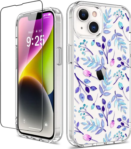 Vista 18 de Funda para iPhone 14 Pro con protector de pantalla, 6.1 pulgadas, transparente de cuerpo completo, a prueba de golpes, diseño floral, para niñas