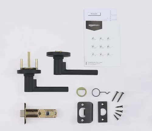 Vista 3 de Amazon Basics Palanca de puerta contemporánea Madison - Passage - Negro mate, paquete de 1