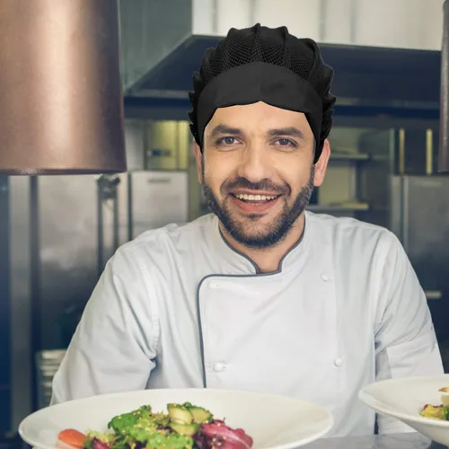 Vista 5 de Paquete de 4 u 8 sombreros de chef de cocina, gorras ajustables para servicio de alimentos, redes para el cabello, reutilizables, lavables, de malla