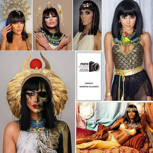Vista 83 de Peluca de cosplay estilo Bob azul oscuro + horquilla de libélula + collar para fiesta, disfraz de Halloween, peluca de mujer