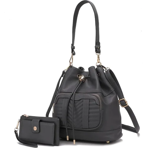 Vista 12 de MKF Collection Bolso bandolera para mujer, bolso de hombro con cordón, bolso de mano de moda con cartera de muñeca