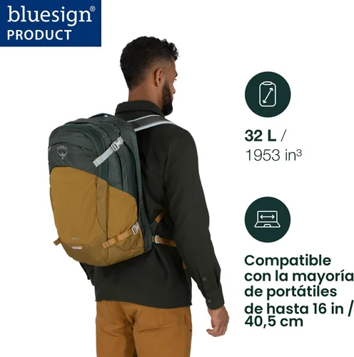 Vista 2 de Osprey Mochila de Viajero Nebula, Atlas Blue/Heather bolso diario, paquete del campus, portátil llevar, color azul