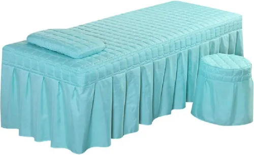 Vista 6 de Juego de 3 piezas de mesa de masaje para salón de belleza, sábana de cama, falda de spa, cubierta completa con funda de almohada, funda de taburete..