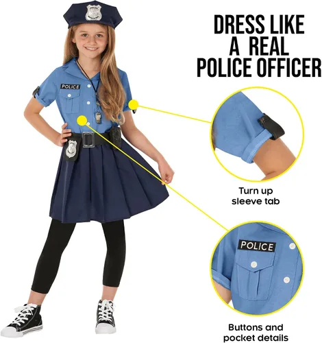 Vista 5 de Morph Costumes Girl Police Officer Costume For Kids Girls Cop Costume For Girls Police Costume Kids Girl Blue Police Officer