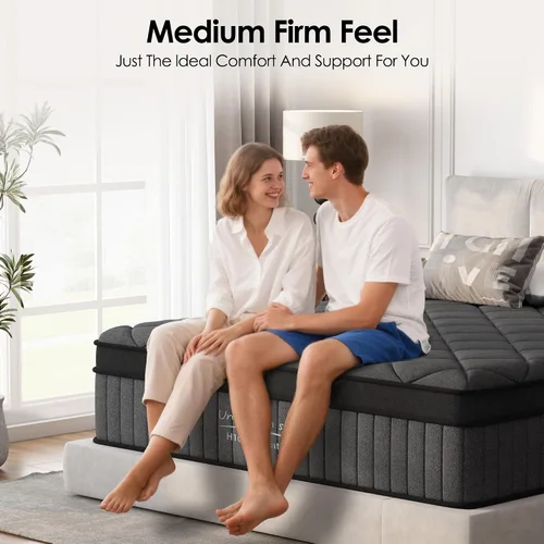 Vista 6 de Colchón tamaño individual de 8 pulgadas, colchón con espuma viscoelástica de gel y resortes ensacados, parte superior europea de firmeza media, Negro