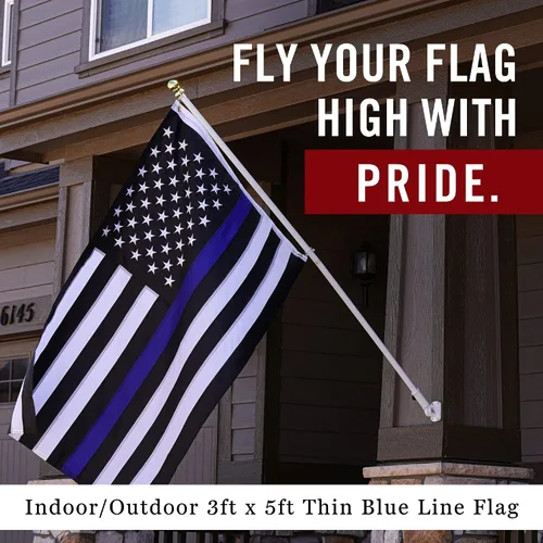 Vista 2 de Bandera de Estados Unidos de línea azul fina de 2 x 3 pies, estrellas bordadas resistentes y rayas cosidas, ojales de latón, protección UV, bandera