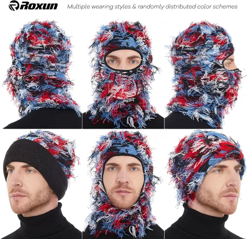 Vista 2 de Distressed Balaclava Ski Mask, ShiestyYeat Airsoft Custom Camo Knitted Face Mask for MenWomen