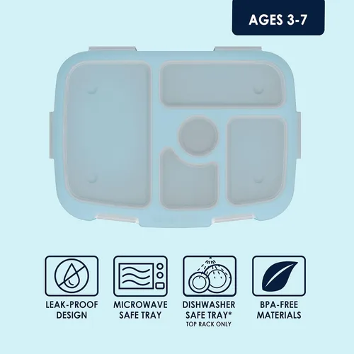Vista 3 de Bentgo® Bandeja para niños con cubierta transparente, reutilizable, sin BPA, recipiente de preparación de comidas de 5 compartimentos con control