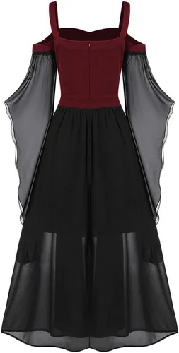 Vista 2 de CHARMMA Vestido punk gótico para mujer, hombros descubiertos, manga mariposa, vestido de fiesta de Navidad o cosplay