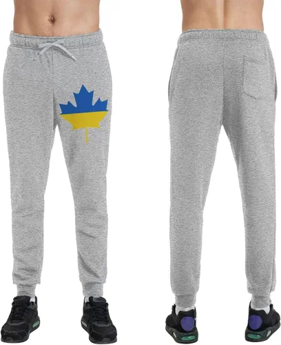 Vista 6 de Ukraine Flag Canada Maple Leaf Men's Casual Yoga Sweatpants Workout Athletic Elastic Waist Pants Outdoor Jogger Pants Black