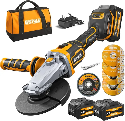 Vista 10 de ALLOYMAN Kit de amoladora angular inalámbrica de 20 V, 4-1/2 pulgadas, sin escobillas, variable 9,500 RPM, sistema de seguridad múltiple y color1